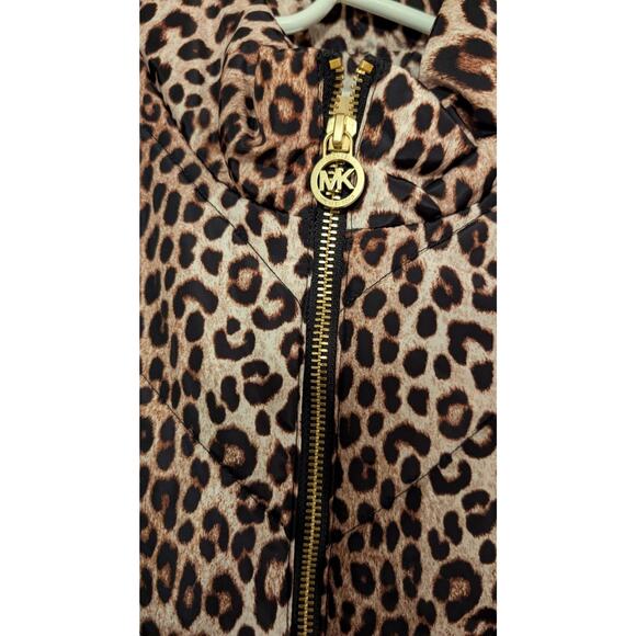 NEW Michael Kors Leopard Puffer Vest Dark Camel LARGE NWT $125 - Picture 3 of 5